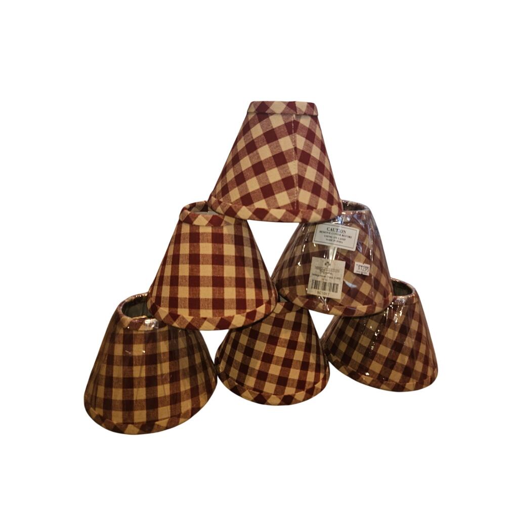 Country Primitive Burgundy Check Homespun Fabric Lampshade chandelier farmhouse